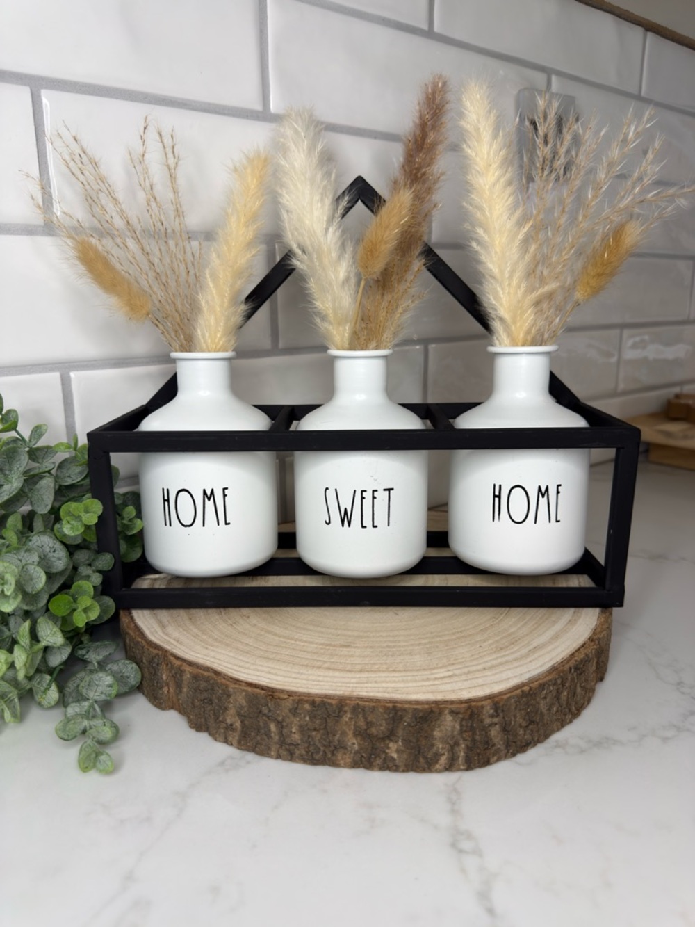 Home Sweet Home Aluminum Bottle Trio - White with Black Rack